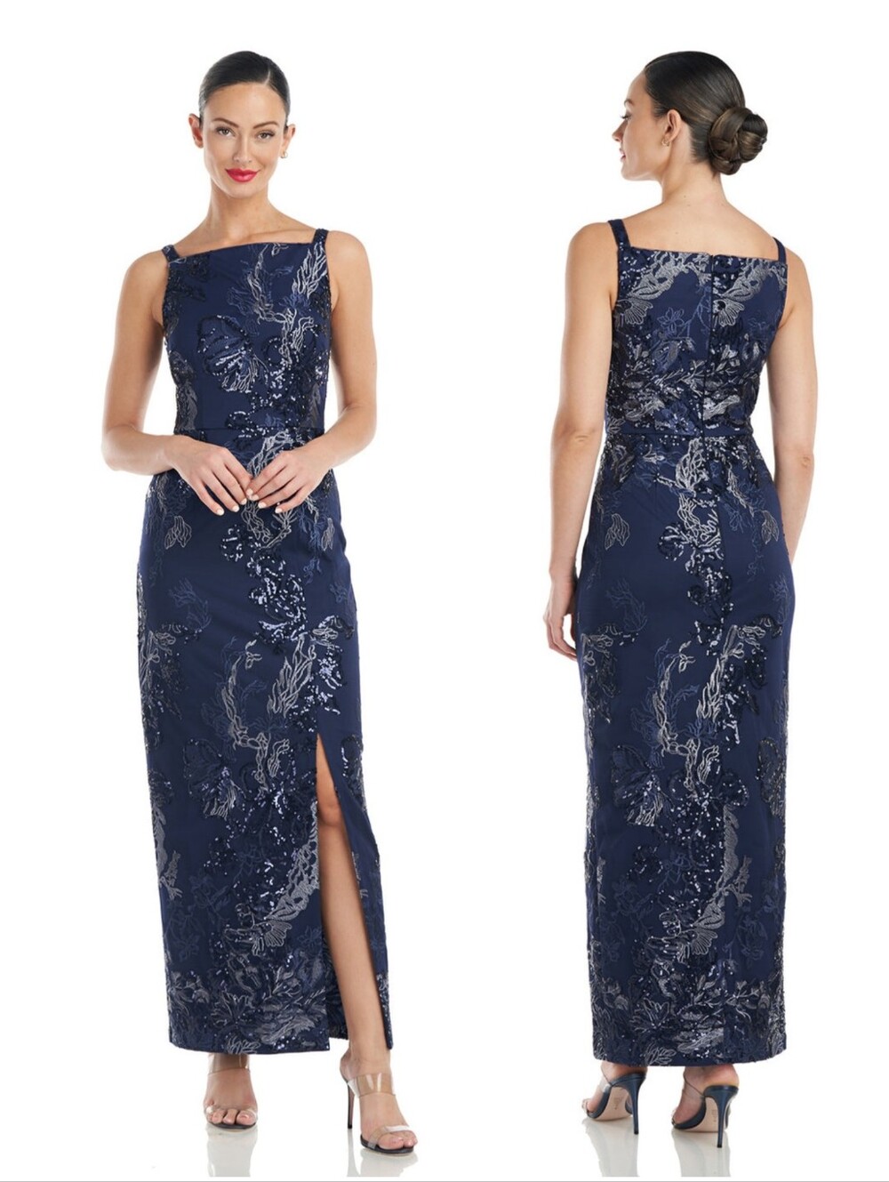JS Collections Clara Apron Ankle Length Gown Size 4 Navy